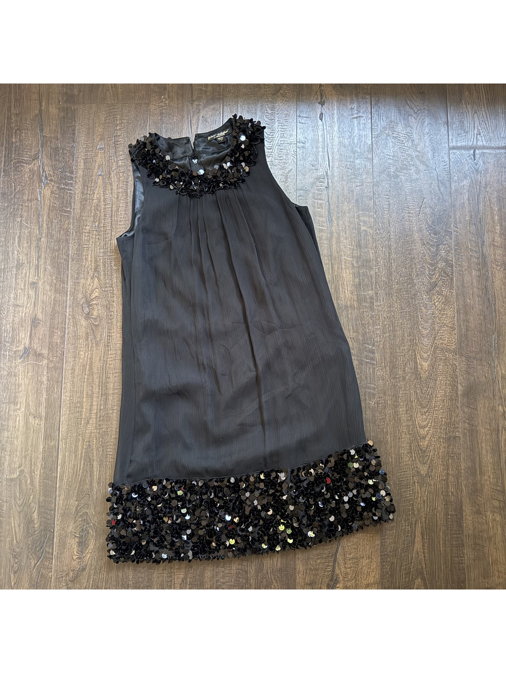 VTG Betsey Johnson Evening Silk Sequin Dress 4 Black Flapper Gatsby Cocktail Y2K